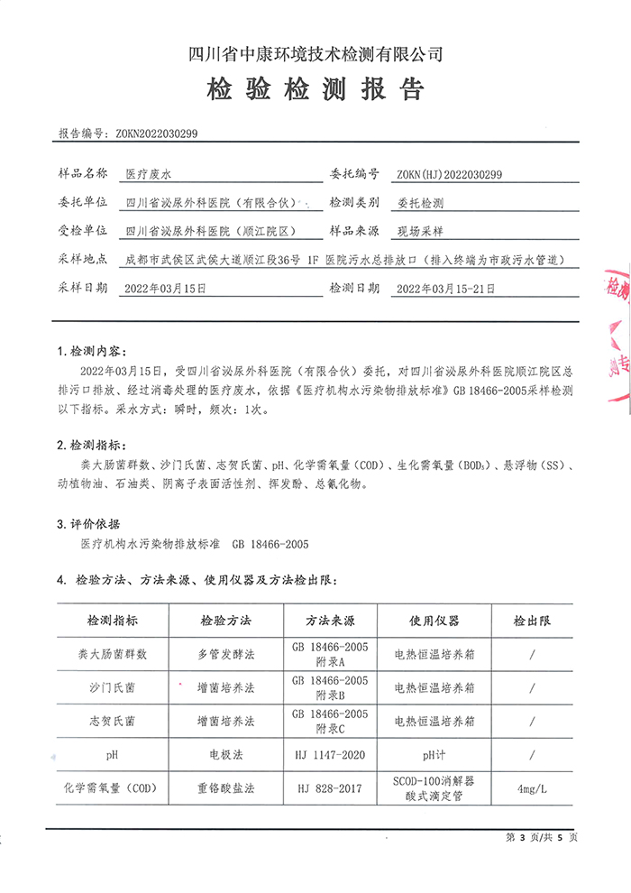 四川泌尿外科医院2022污水处理公示